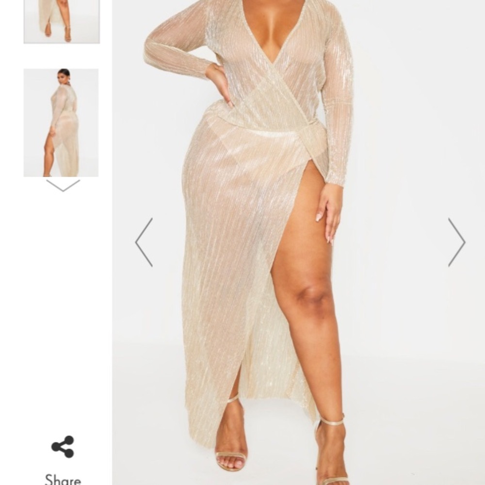 ISO!!!! PLUS GOLD SHEER PLISSE WRAP MAXI DRESS